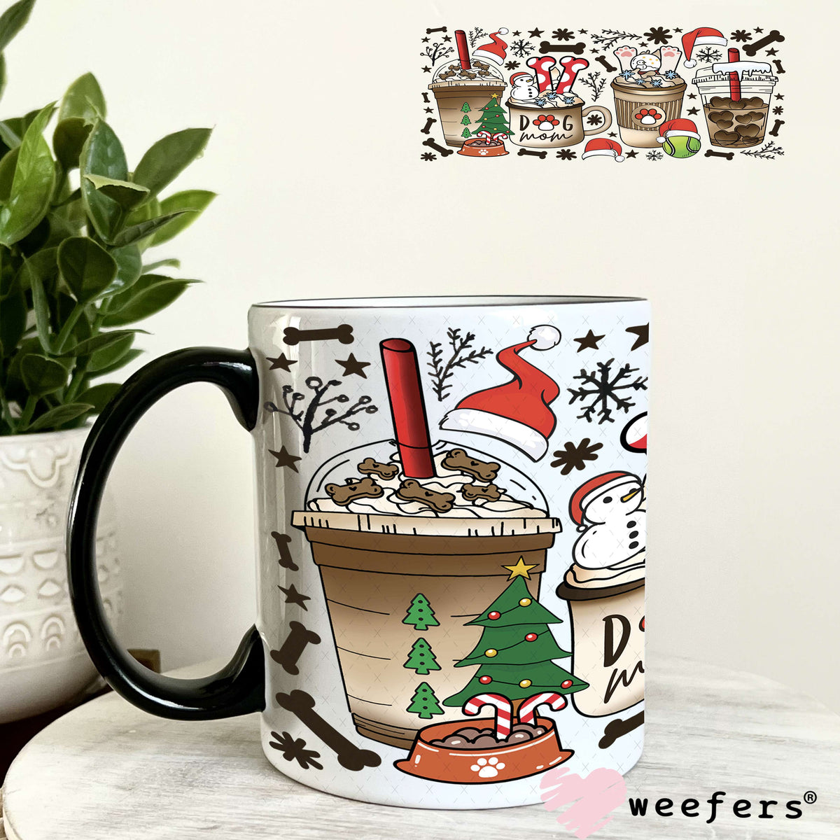 Christmas Coffee Dog Mom UV DTF Cup Wrap 11oz Coffee Mug Weefers
