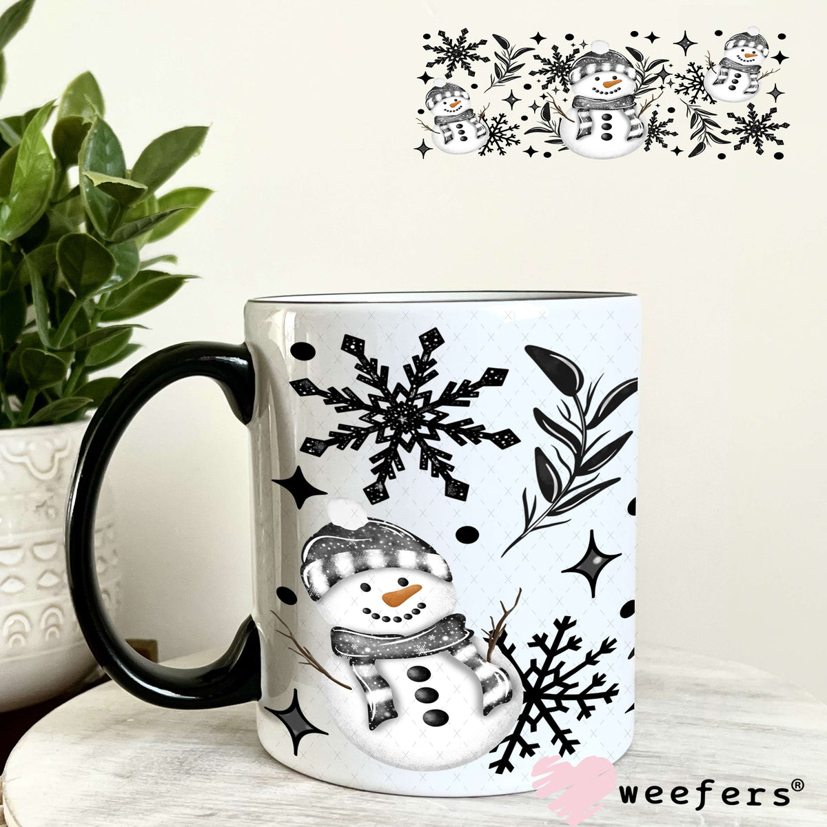 Grey Snowmen UV DTF Cup Wrap 11oz Coffee Mug Weefers