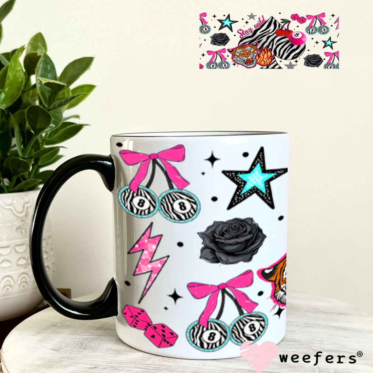 Stay Wild Zebra Heart UV DTF Cup Wrap - Weefers® Exclusive 11oz Coffee Mug Cup Wrap Weefers