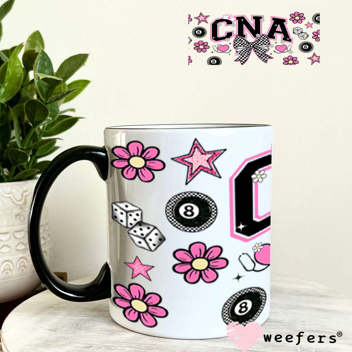 CNA Pink and Black Checkered UV DTF Cup Wrap - Weefers® Exclusive 11oz Coffee Mug Cup Wrap Weefers