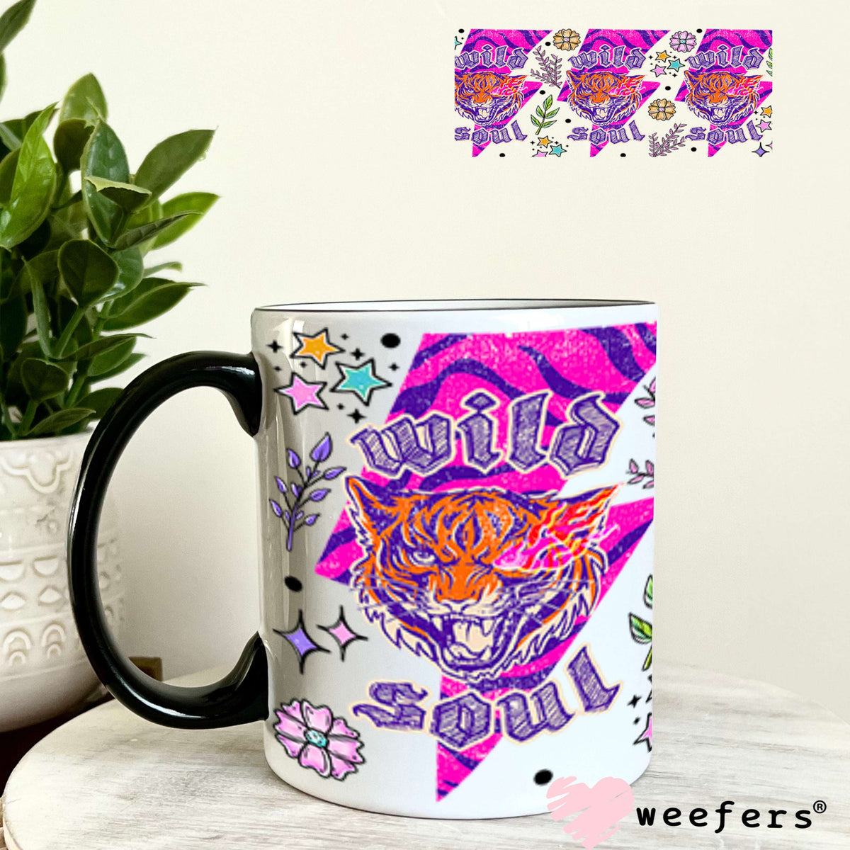 Wild Soul Hot Pink Tiger UV DTF Cup Wrap - Weefers Exclusive 11oz Coffee Mug Cup Wrap Weefers