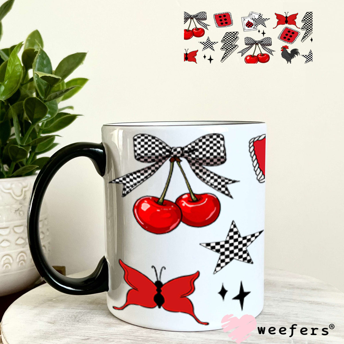 Red Cherry Delight UV DTF Cup Wrap - Weefers Exclusive 11oz Coffee Mug Cup Wrap Weefers
