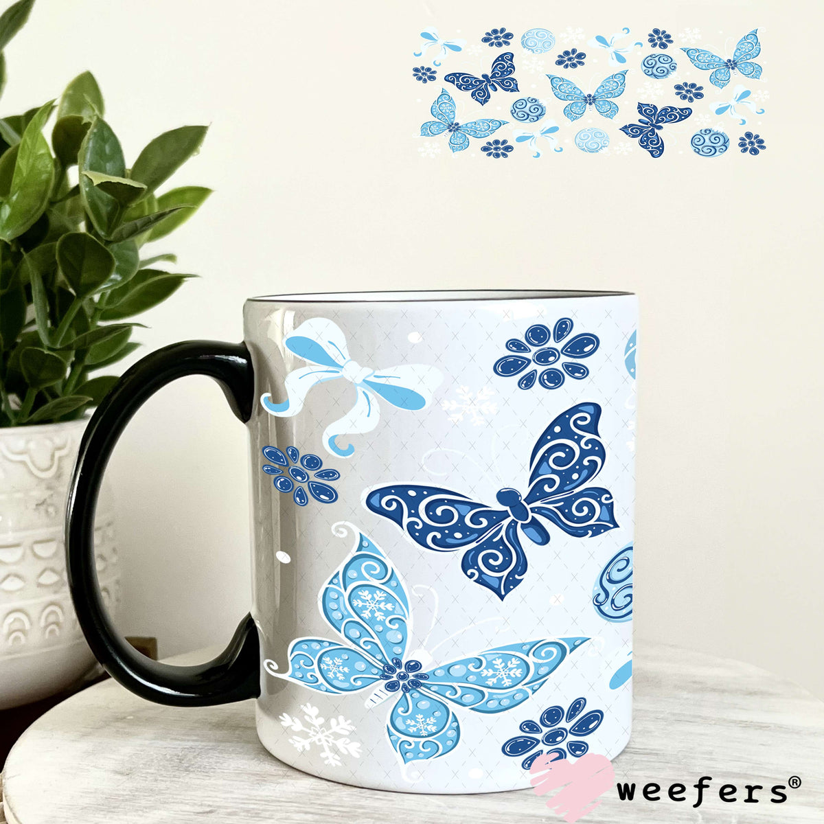 UV DTF Cup Wrap – Blue Butterflies 11oz Coffee Mug Weefers