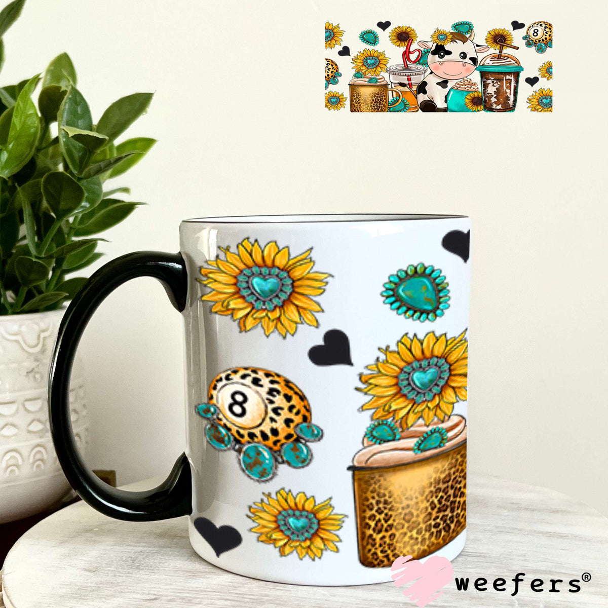 UV DTF Cup Wrap – Cow Coffee and Sunflowers- Weefers Exclusive 11oz Coffee Mug Cup Wrap Weefers