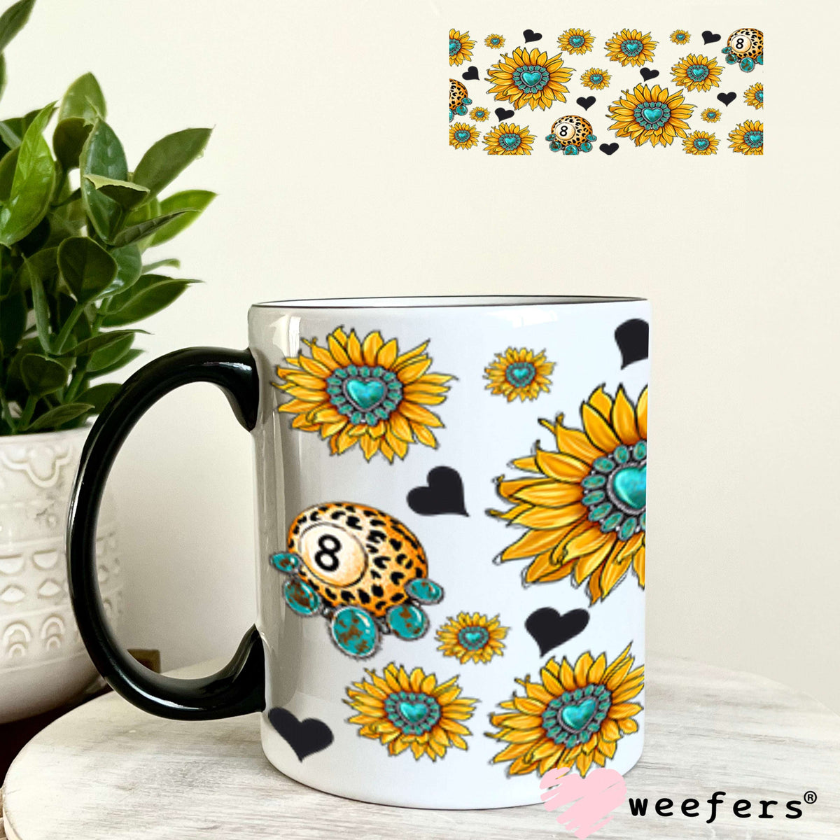 UV DTF Cup Wrap – Cow Coffee and Sunflowers Sidekick - Weefers Exclusive 11oz Coffee Mug Cup Wrap Weefers