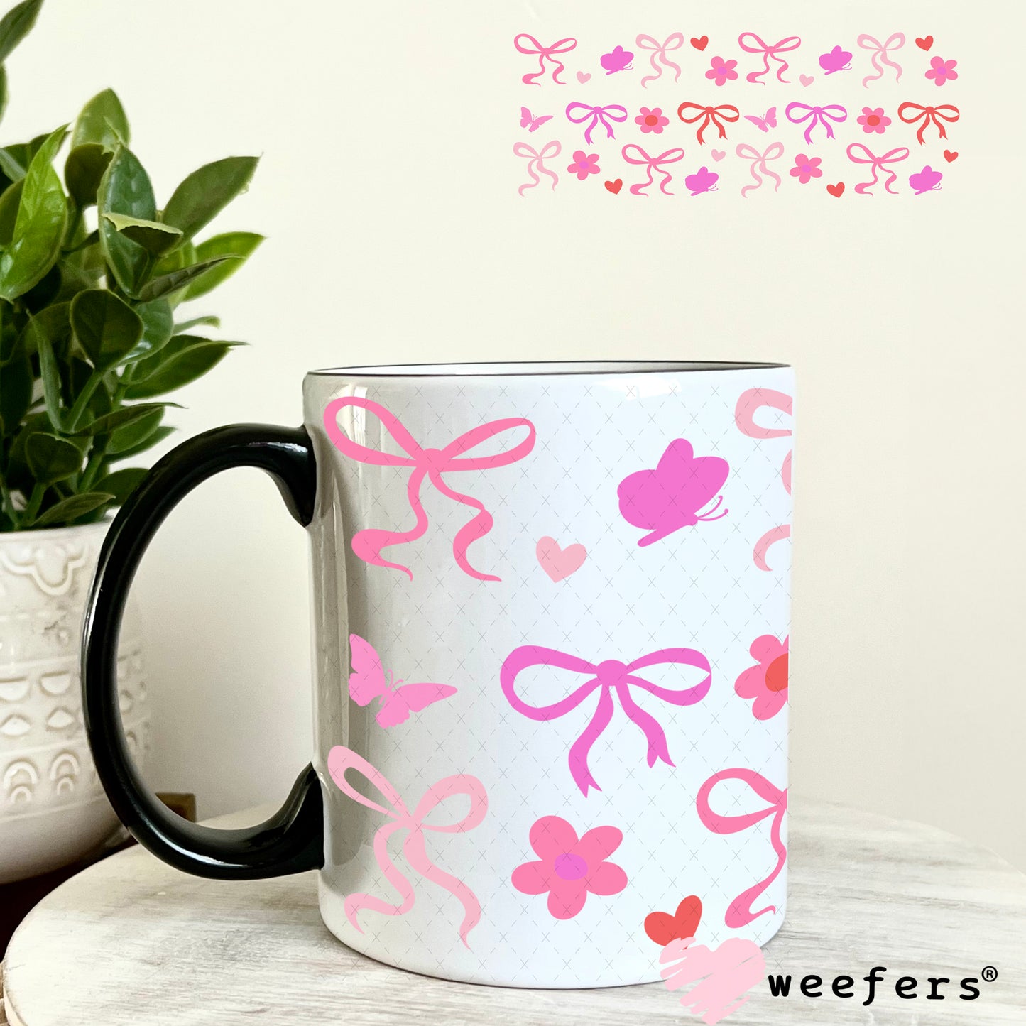 UV DTF Cup Wrap – Pink Bows and Flowers 11oz Coffee Mug Weefers