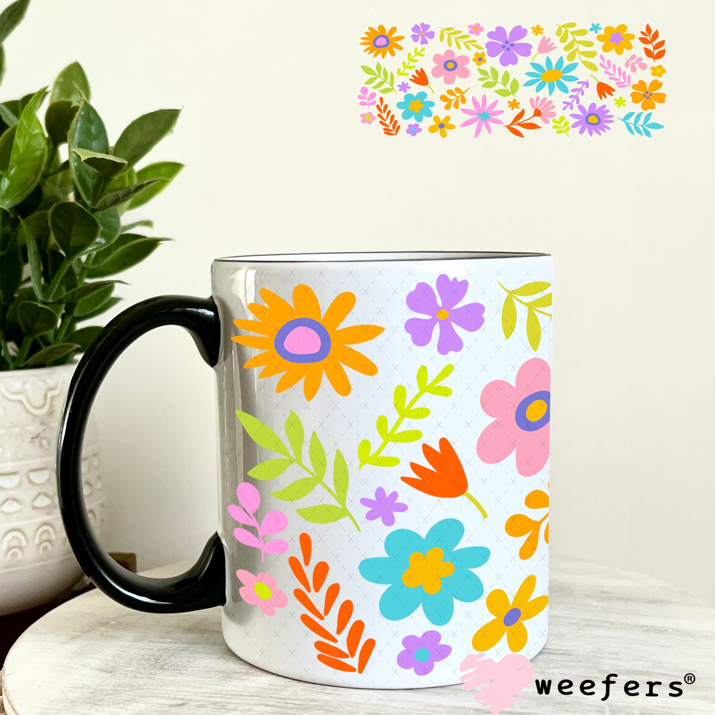 UV DTF Cup Wrap – Whimsical Flowers 11oz Coffee Mug Weefers