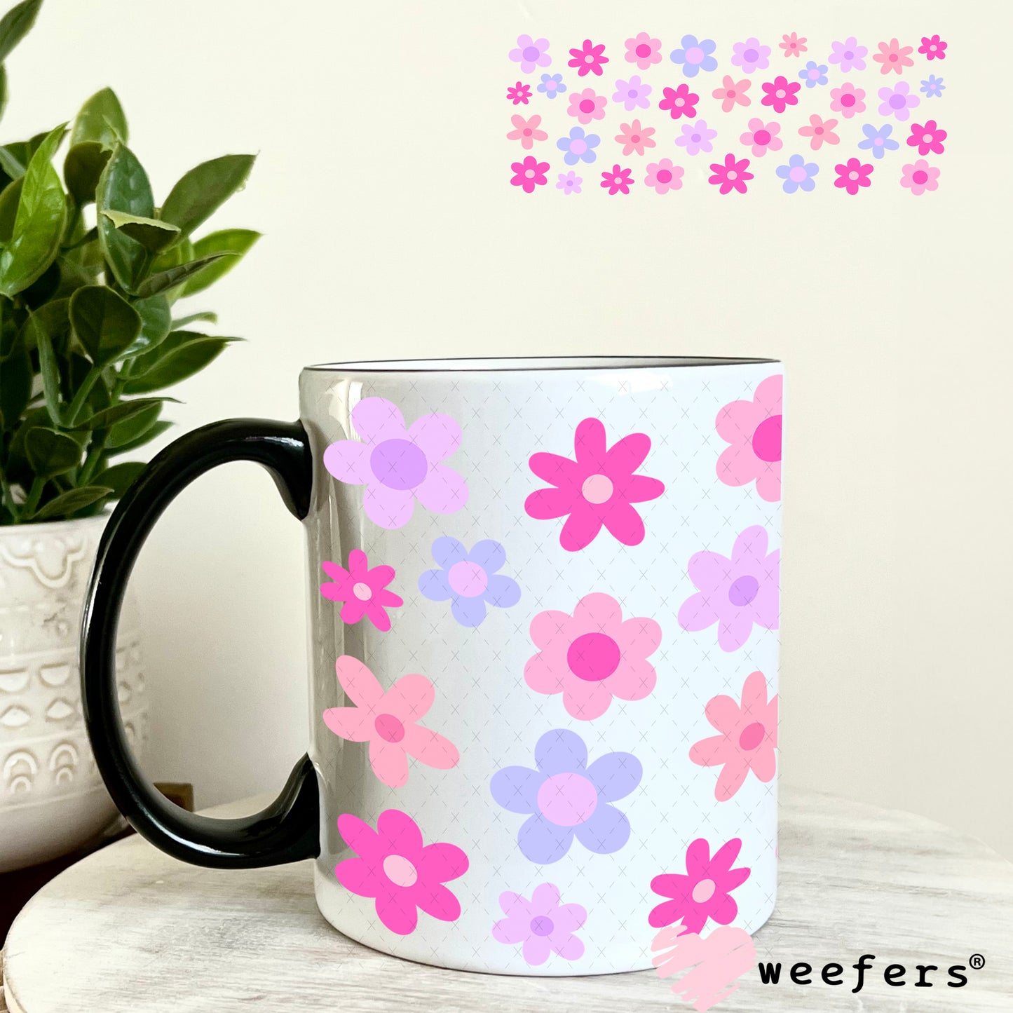 UV DTF Cup Wrap – Pink and Purple Flowers 11oz Coffee Mug Weefers