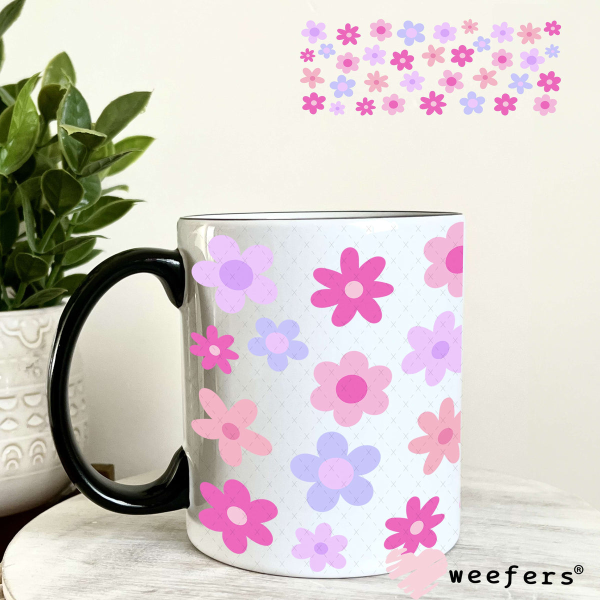 UV DTF Cup Wrap – Pink and Purple Flowers 11oz Coffee Mug Weefers