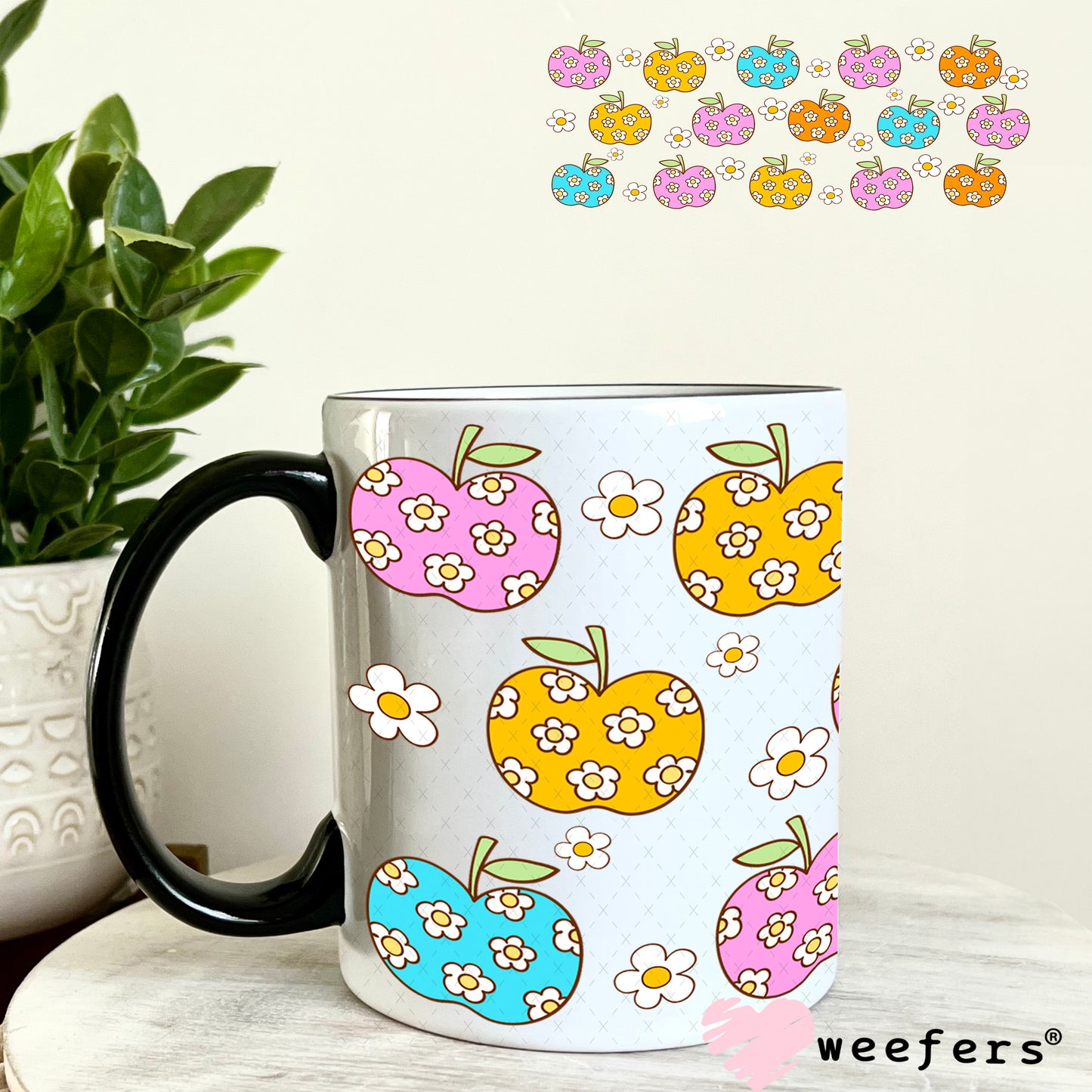 UV DTF Cup Wrap – Flower Apples 11oz Coffee Mug Weefers