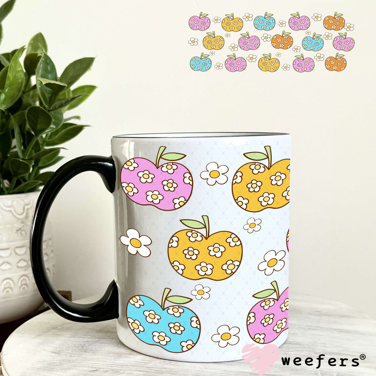 UV DTF Cup Wrap – Flower Apples 11oz Coffee Mug Weefers