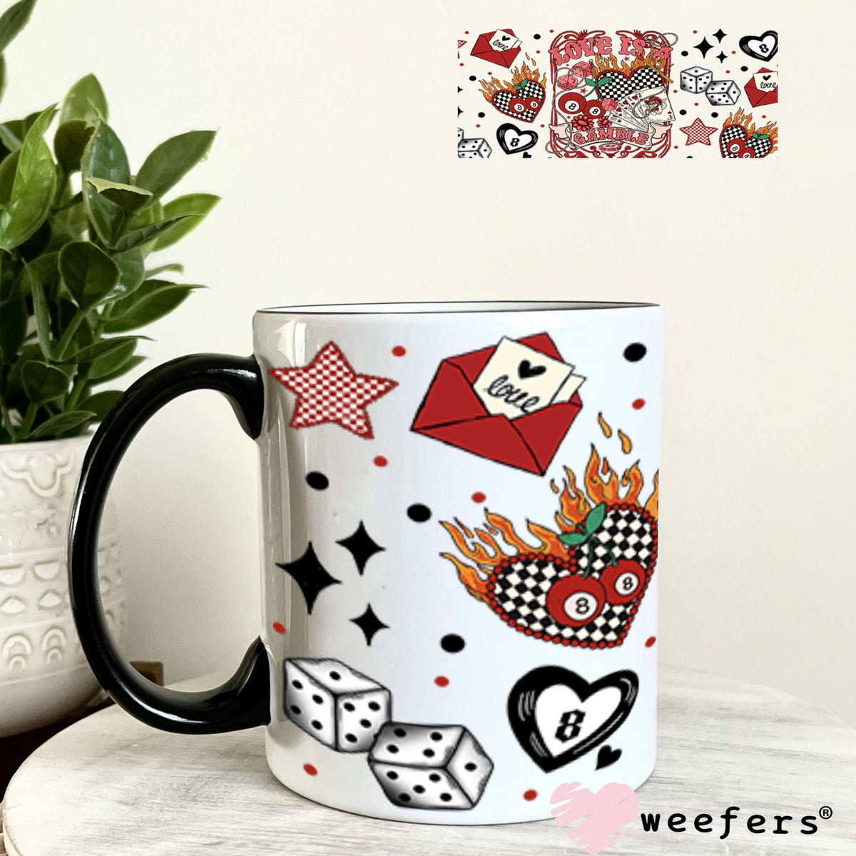 UV DTF Cup Wrap – Love is a Gamble - Weefers Exclusive 11oz Coffee Mug Cup Wrap Weefers