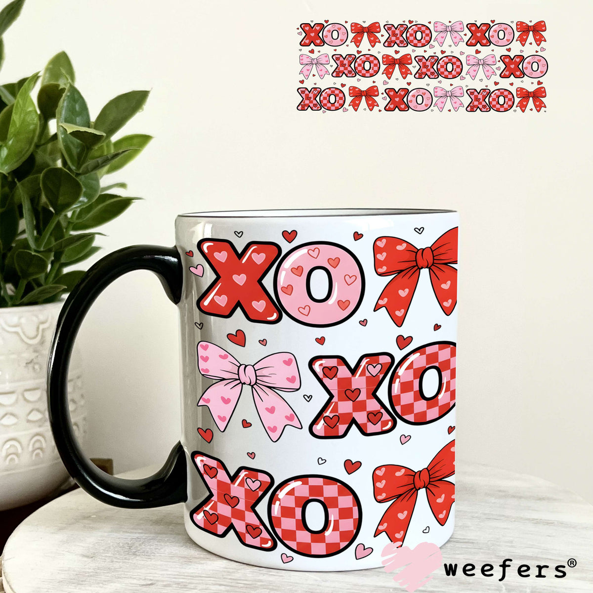 UV DTF Cup Wrap – Bow XO XO Valentine's Day 11oz Coffee Mug Weefers