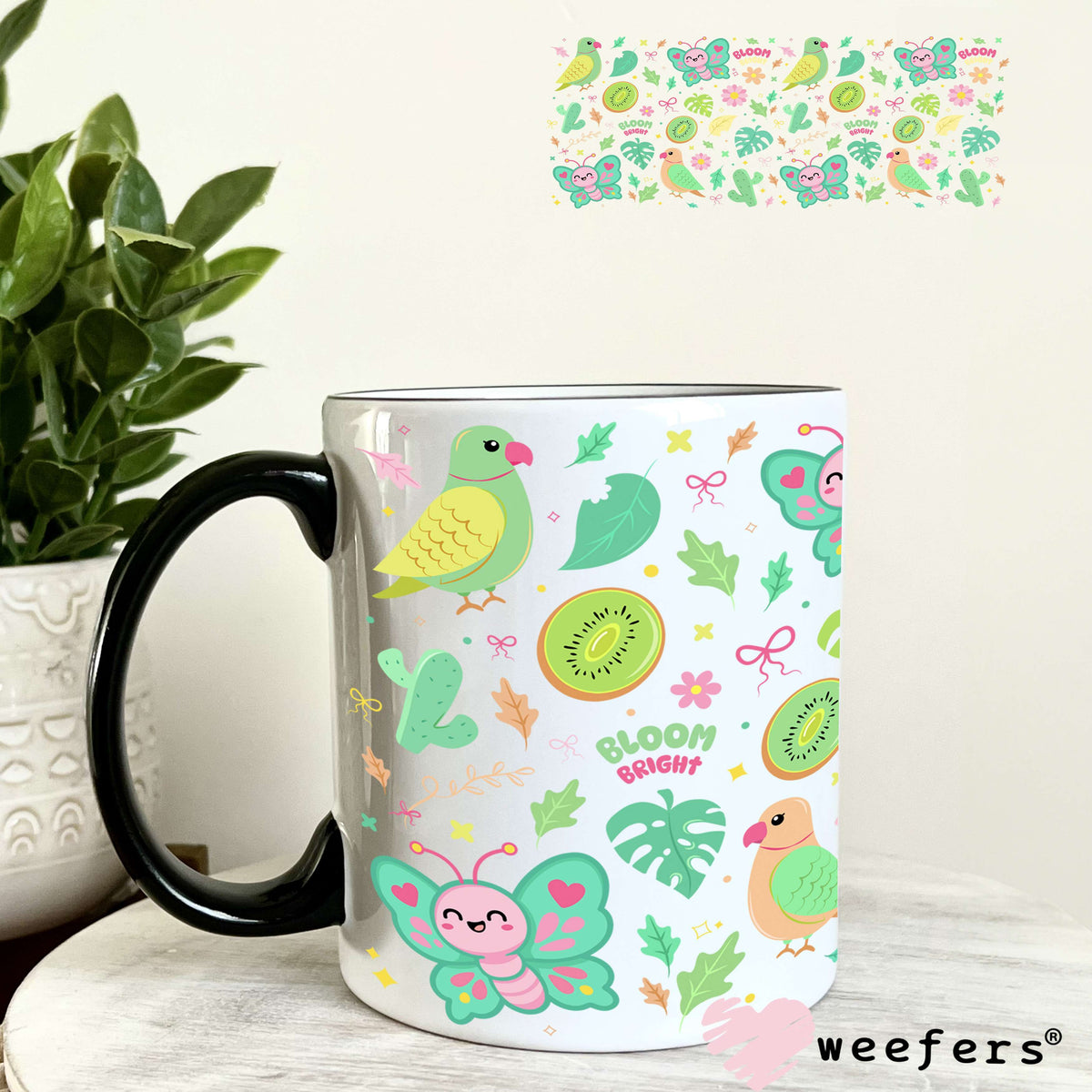 UV DTF Cup Wrap – Butterflies and Parrots 11oz Coffee Mug Weefers