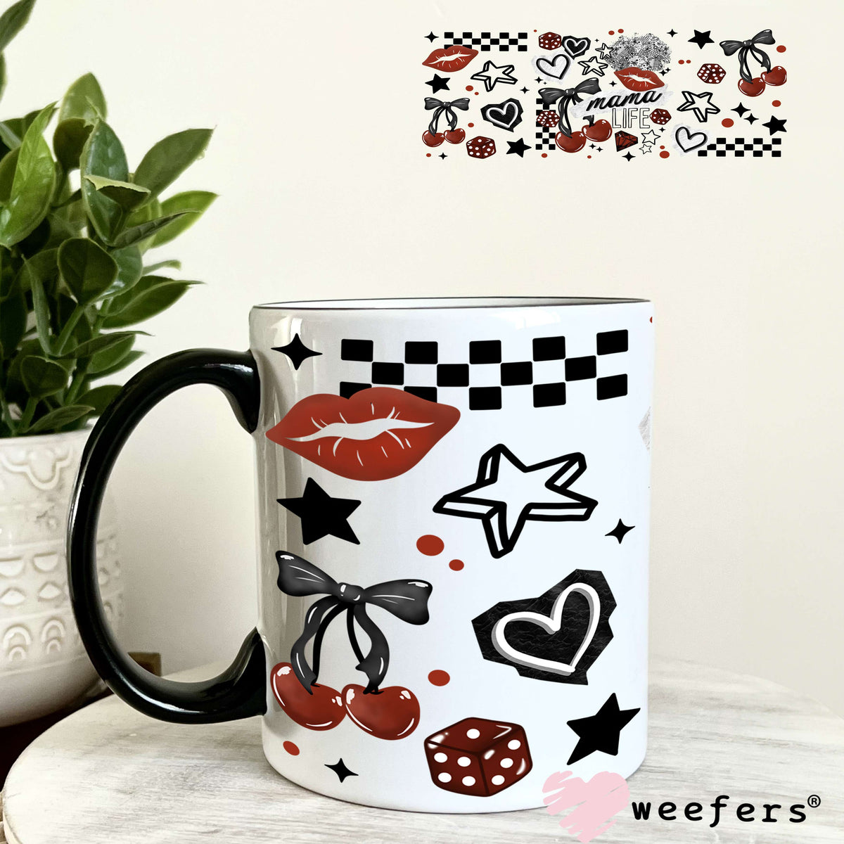 UV DTF Cup Wrap – Mama Cherries and Dice 11oz Coffee Mug Weefers
