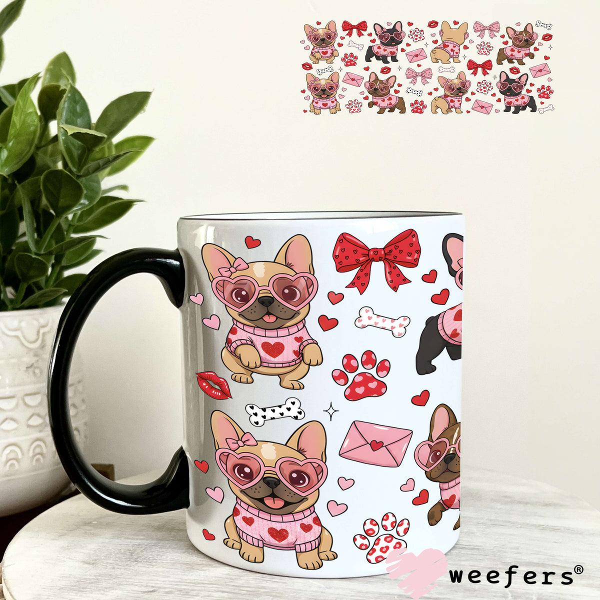 UV DTF Cup Wrap – Frenchie Valentine's Day 11oz Coffee Mug Weefers