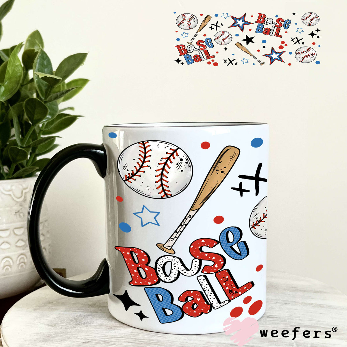 UV DTF Cup Wrap – Baseball Bats and Balls 11oz Coffee Mug Weefers