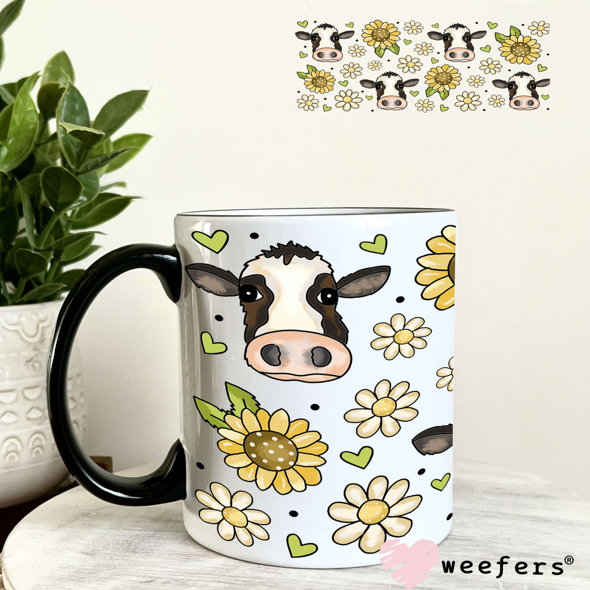 UV DTF Cup Wrap – Sunflower Cow Heads 11oz Coffee Mug Weefers