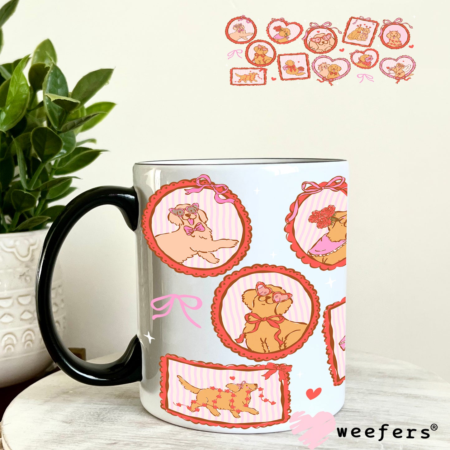 UV DTF Cup Wrap – Golden Retriever Valentine's Day 11oz Coffee Mug Weefers