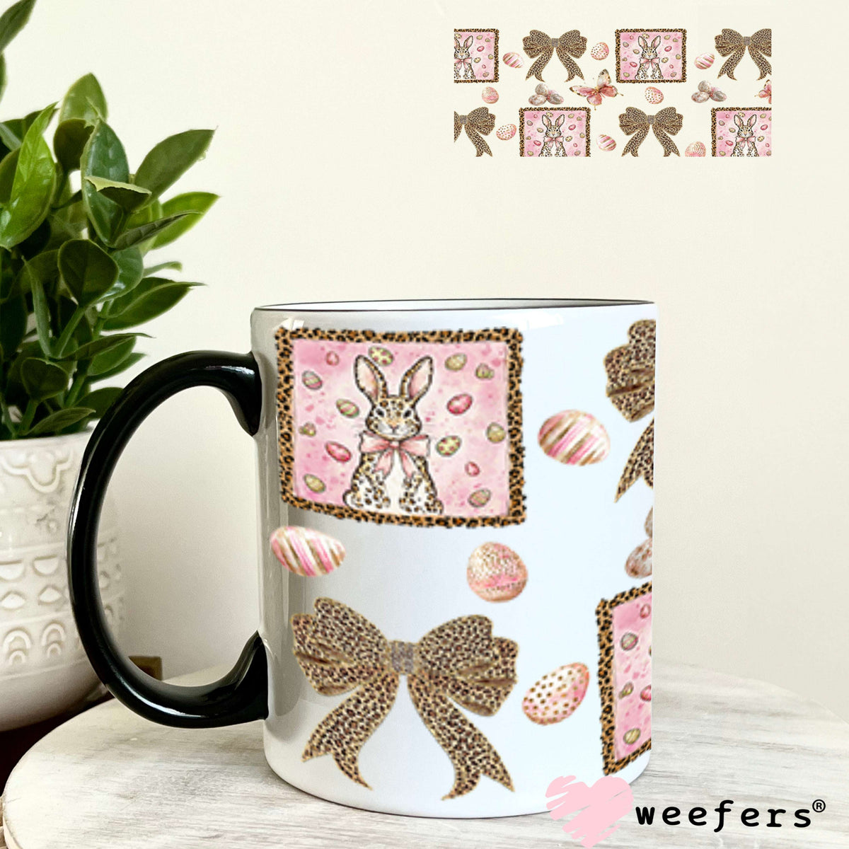 UV DTF Cup Wrap – Rose Gold Bunnies and Bows - Weefers Exclusive 11oz Coffee Mug Cup Wrap Weefers