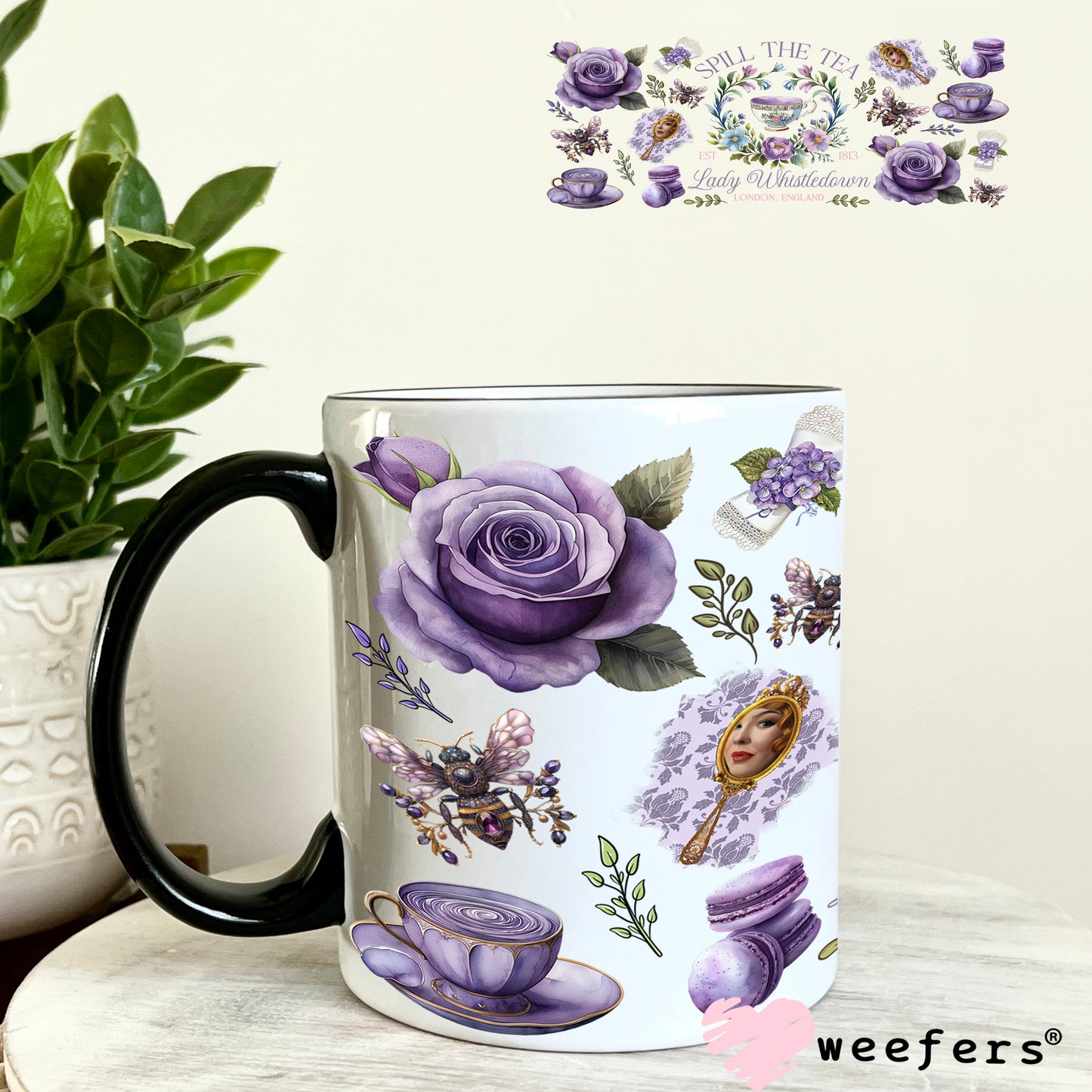 UV DTF Cup Wrap – Regency Garden Spill the Tea - Weefers Exclusive 11oz Coffee Mug Weefers