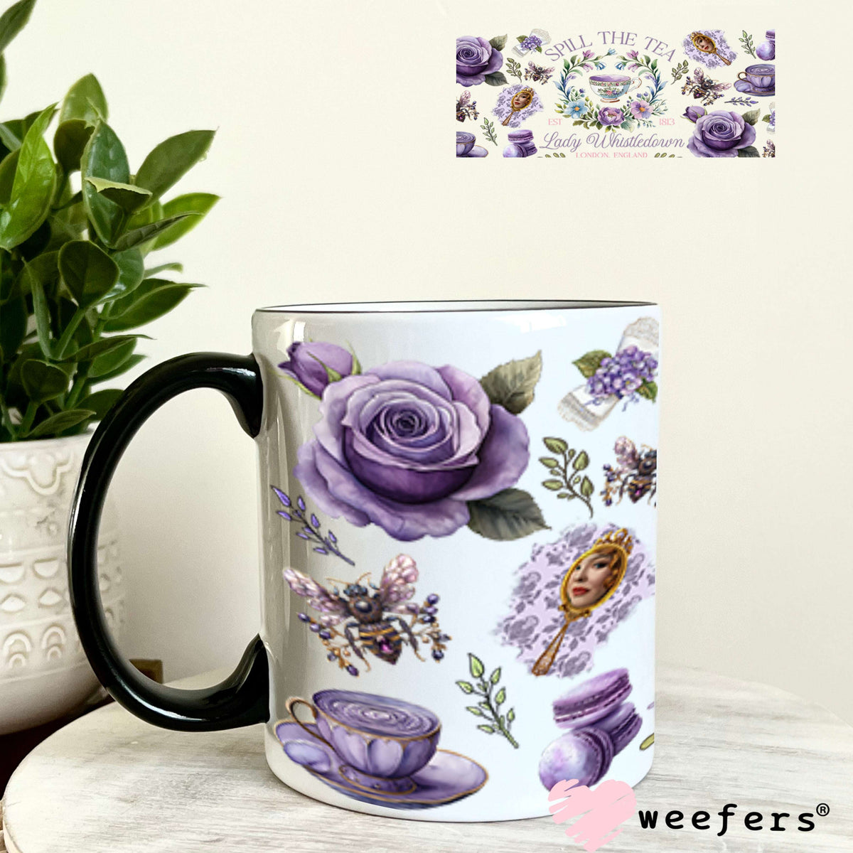 UV DTF Cup Wrap – Regency Garden Spill the Tea - Weefers Exclusive 11oz Coffee Mug Cup Wrap Weefers