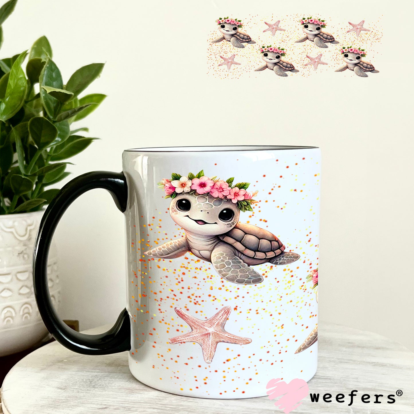 UV DTF Cup Wrap – Baby Sea Turtles Tan and Peach 11oz Coffee Mug Weefers