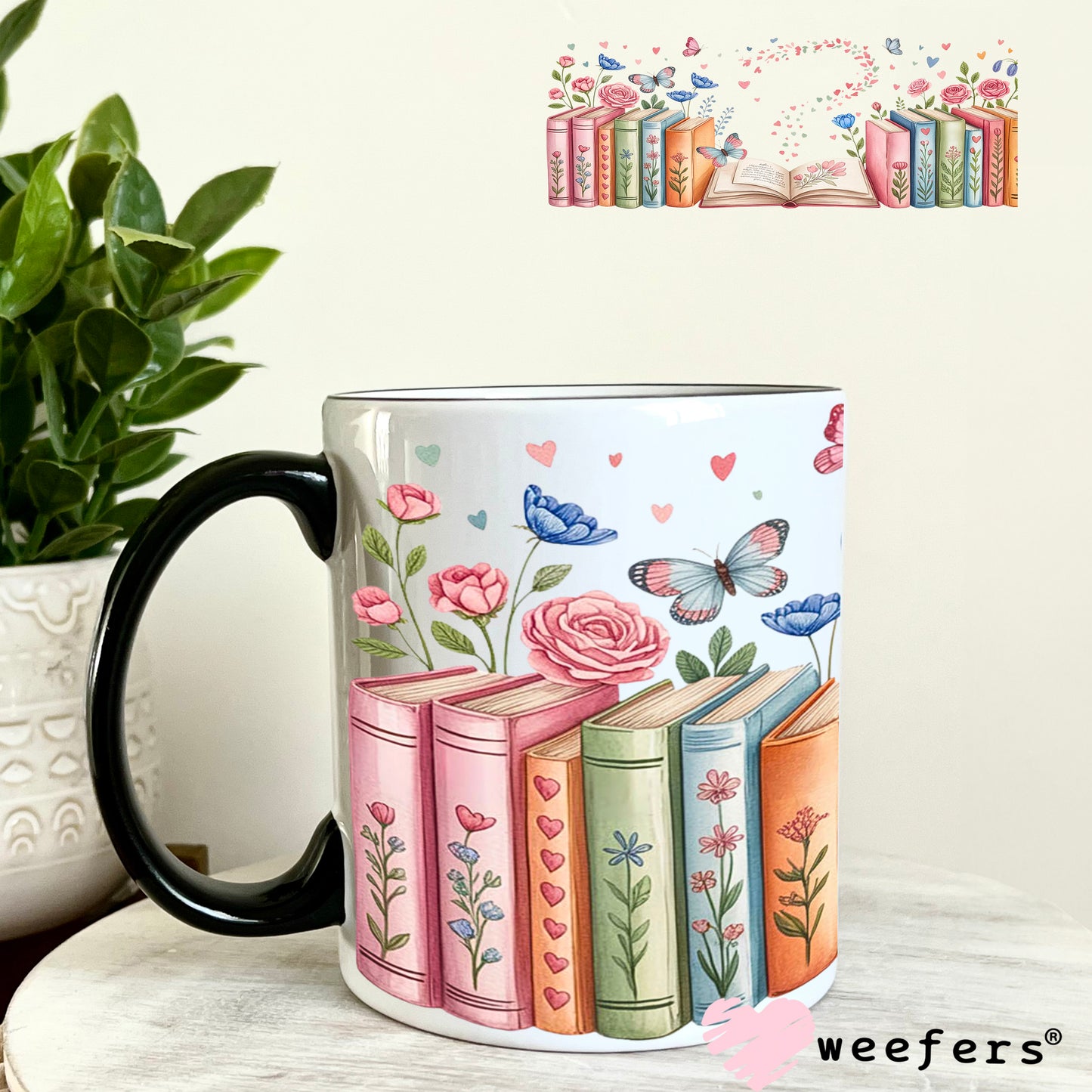 UV DTF Cup Wrap – Floral Books 11oz Coffee Mug Weefers