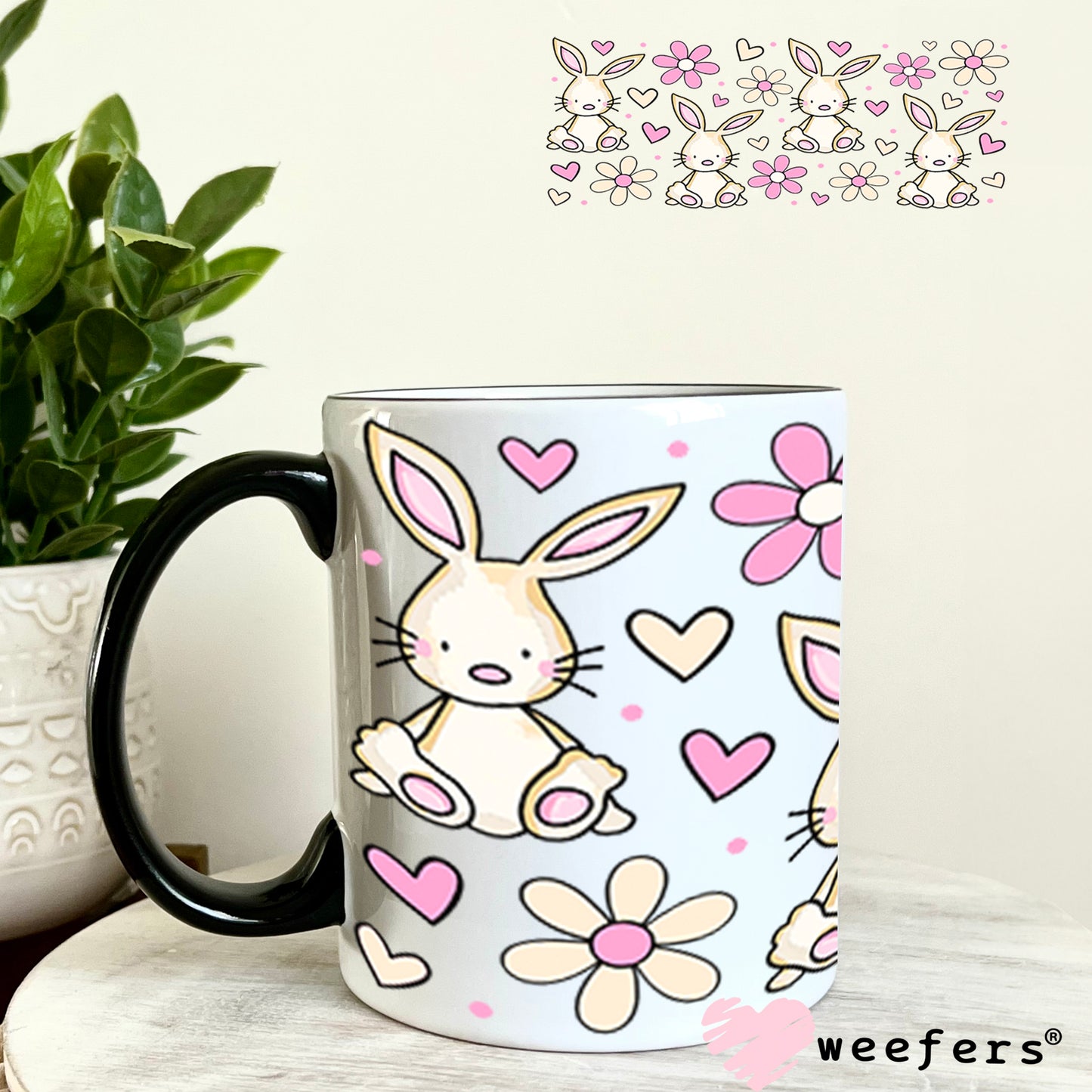 UV DTF Cup Wrap – Bunnies and Daisies 11oz Coffee Mug Weefers