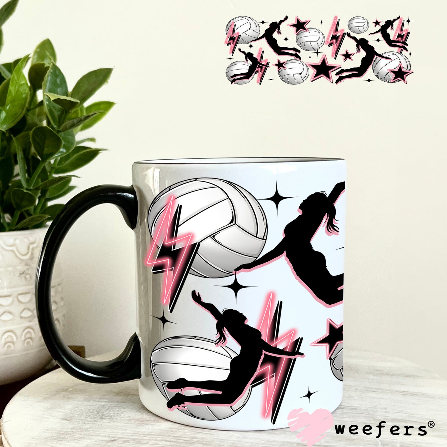 UV DTF Cup Wrap – Volleyball Pink and Black Spiking 11oz Coffee Mug Weefers
