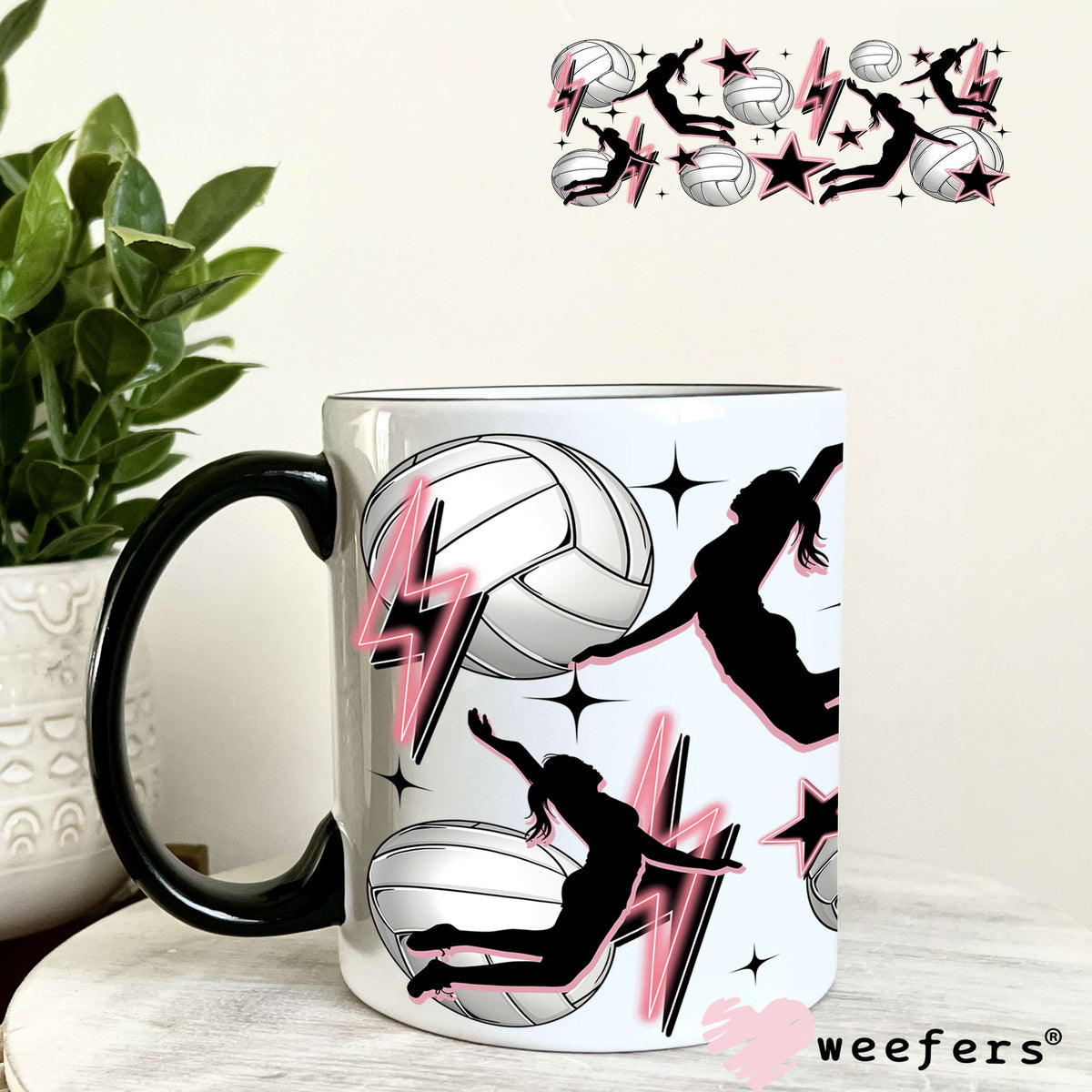 UV DTF Cup Wrap – Volleyball Pink and Black Spiking 11oz Coffee Mug Weefers