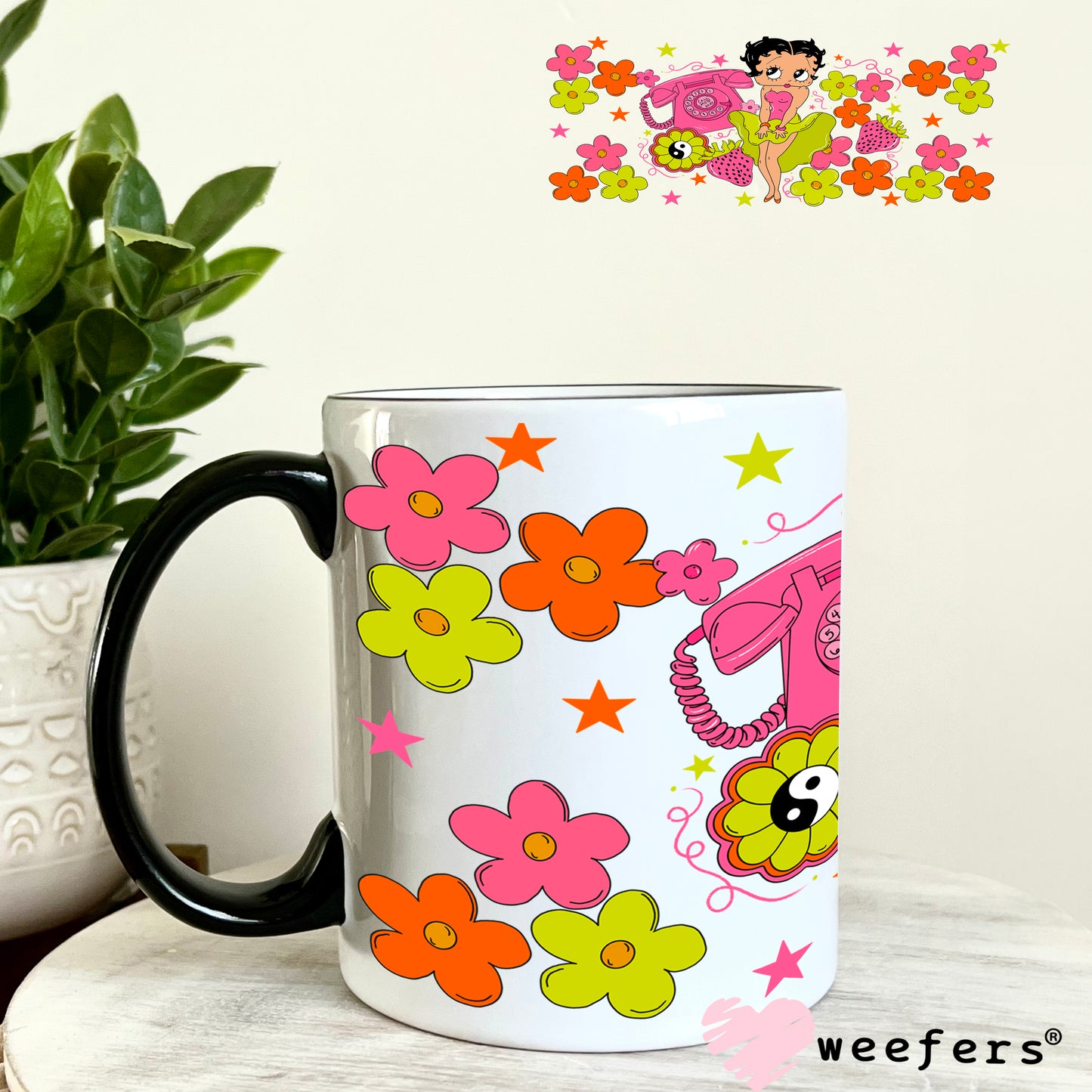UV DTF Cup Wrap – Betty Boop Pink Green 11oz Coffee Mug Weefers