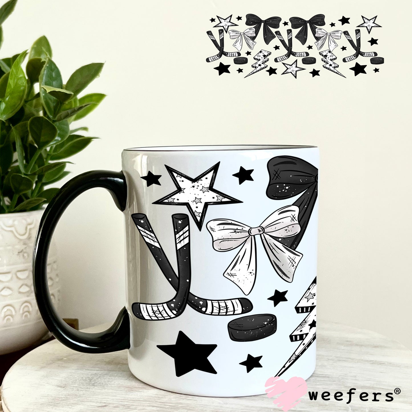 UV DTF Cup Wrap – Hockey Black and White 11oz Coffee Mug Weefers