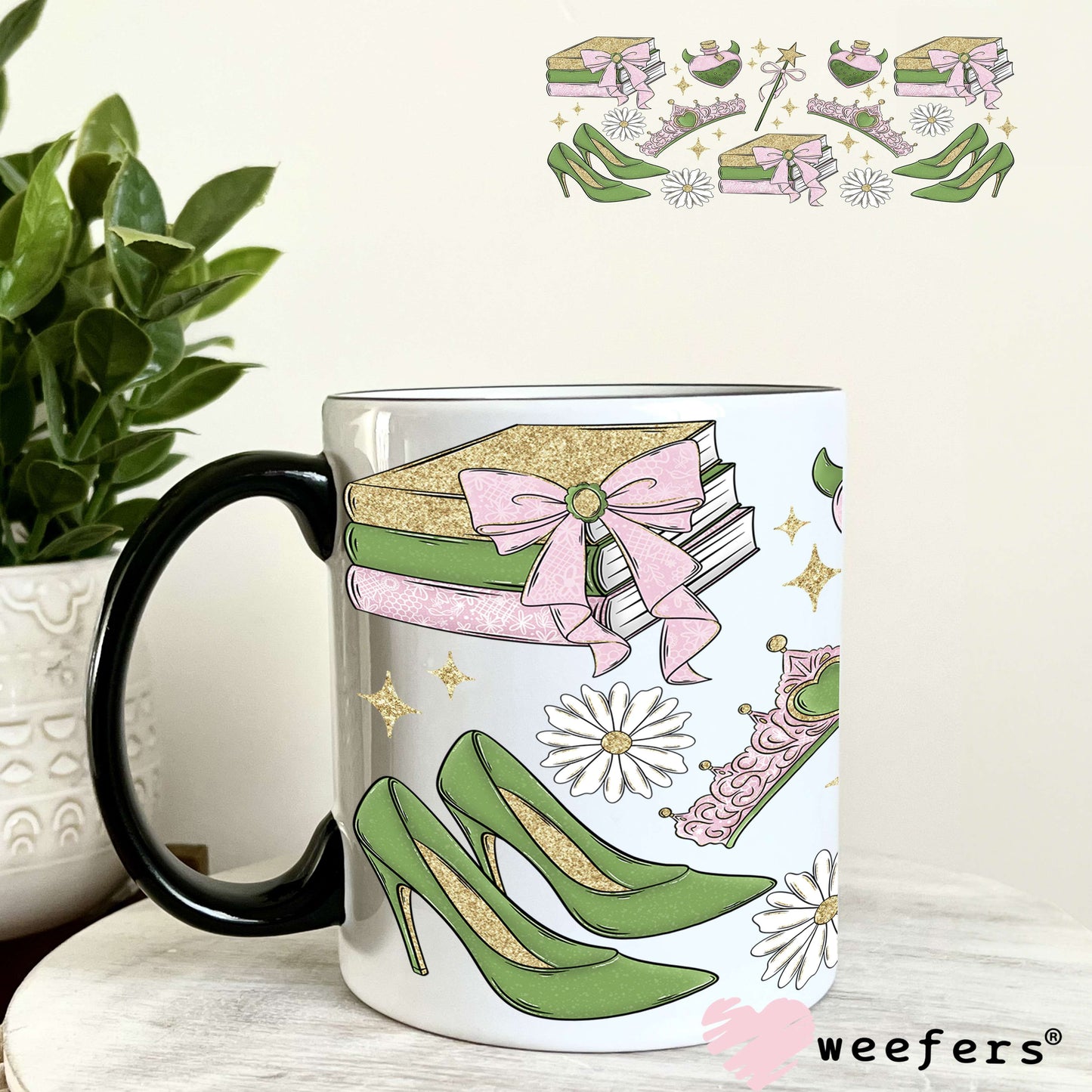 UV DTF Cup Wrap – Princess Vibes Green and Pink 11oz Coffee Mug Weefers