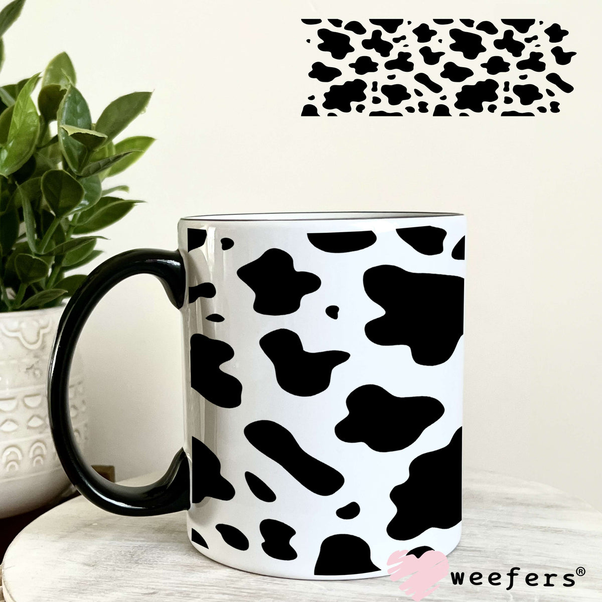 Black Cow Print UV DTF Cup Wrap 11oz Coffee Mug Weefers