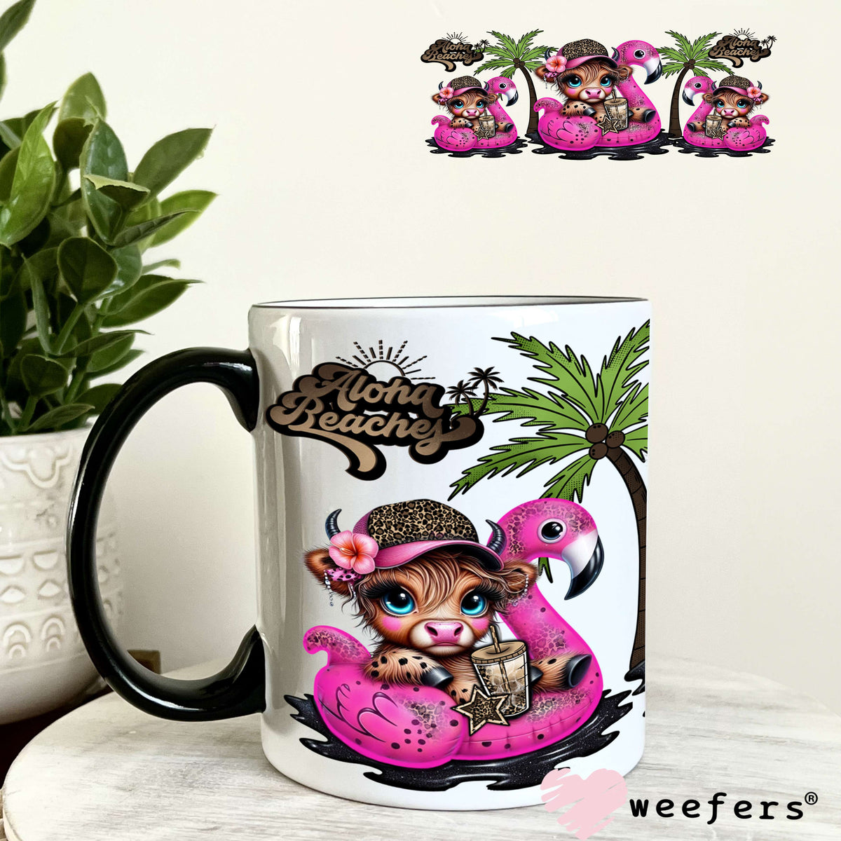 UV DTF Cup Wrap – Highland Cow Flamingo Floatie 11oz Coffee Mug Weefers