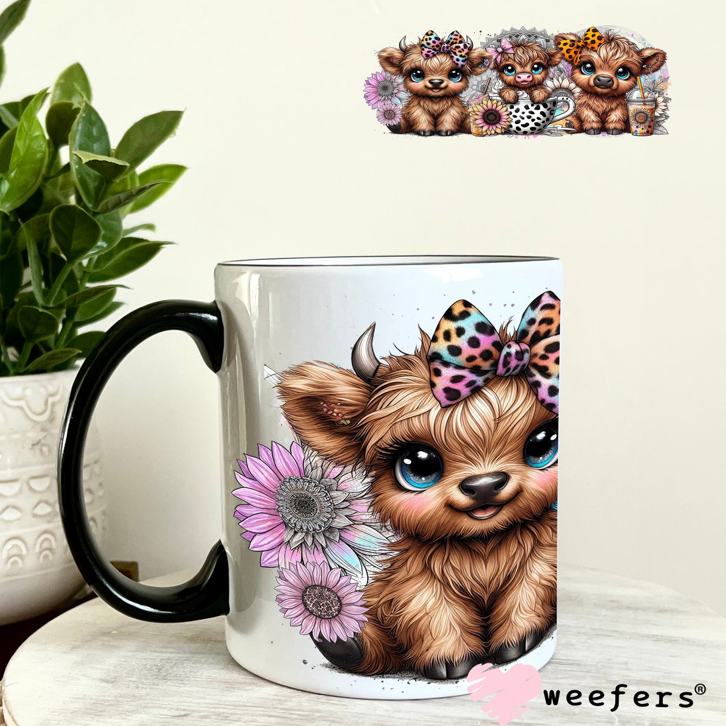 UV DTF Cup Wrap – Cutie Baby Highland Cows in a tea cup 11oz Coffee Mug Weefers