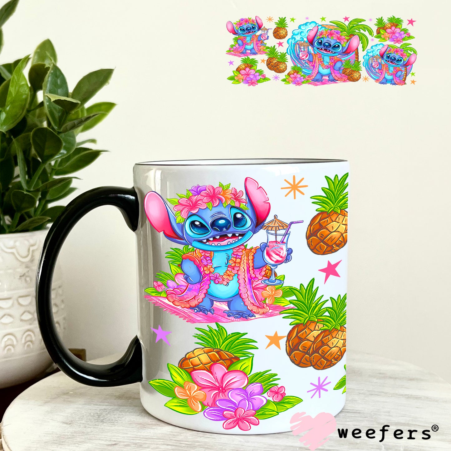 UV DTF Cup Wrap – Tropical Blue Alien 11oz Coffee Mug Weefers