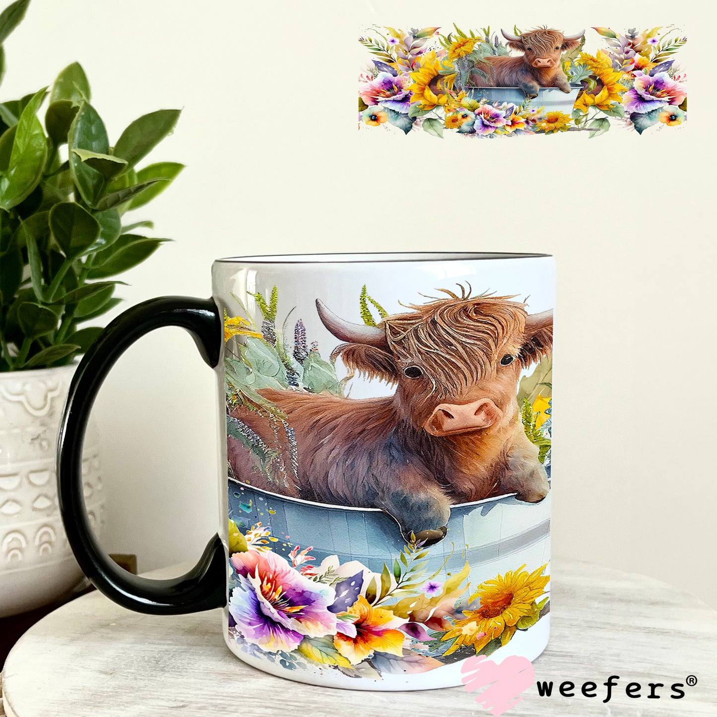 Baby Highlander Cow Bathtub UV DTF Cup Wrap 11oz Coffee Mug Weefers