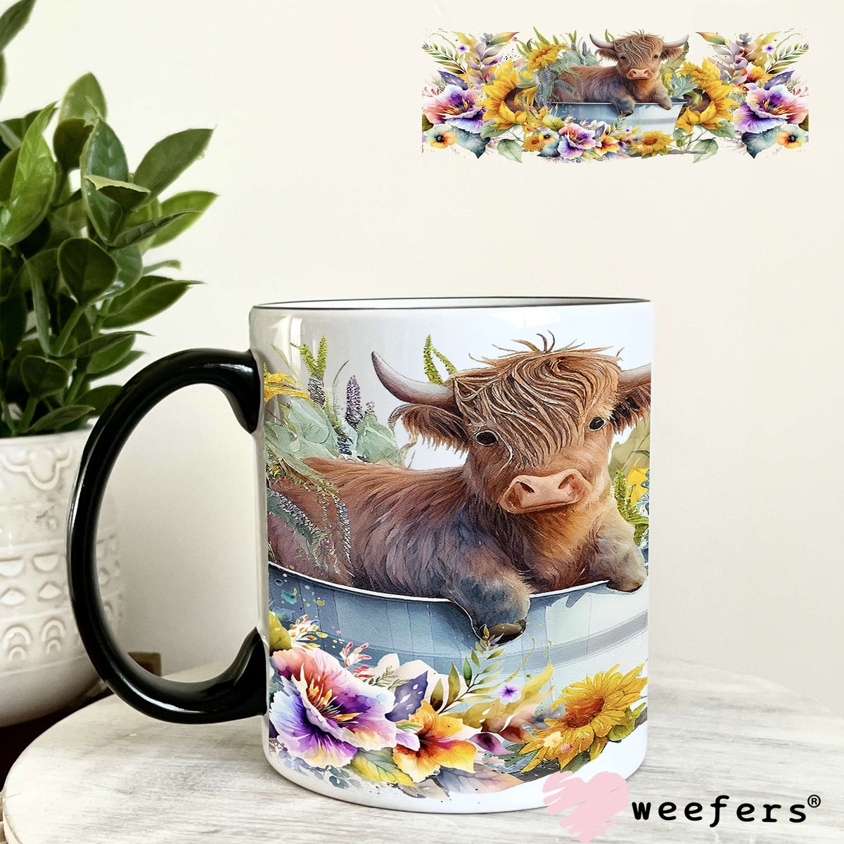 Baby Highlander Cow Bathtub UV DTF Cup Wrap 11oz Coffee Mug Weefers