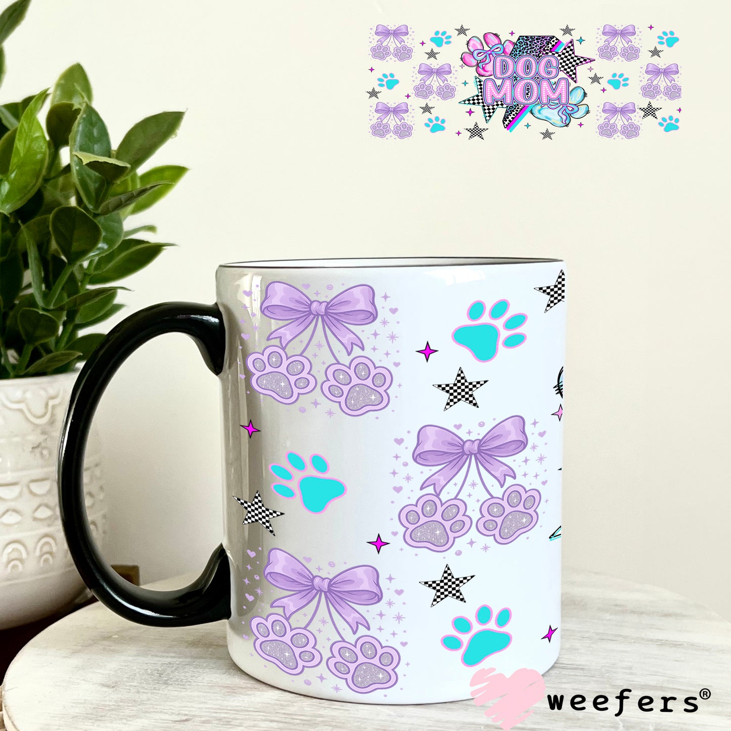UV DTF Cup Wrap – Dog Mom Lilac Blue - Weefers Exclusive 11oz Coffee Mug Weefers