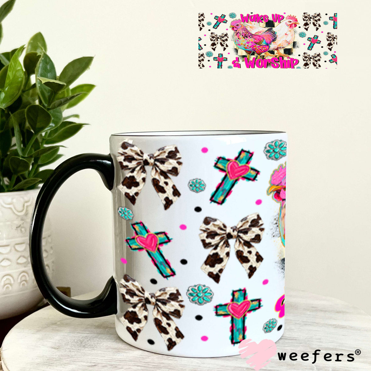 UV DTF Cup Wrap – Wake Up and Worship - Weefers Exclusive 11oz Coffee Mug Cup Wrap Weefers
