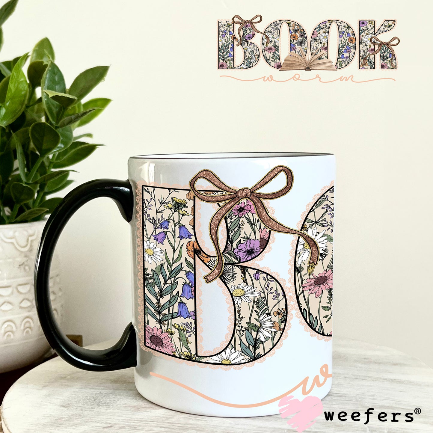 UV DTF Cup Wrap – Bookworm Floral 11oz Coffee Mug Weefers