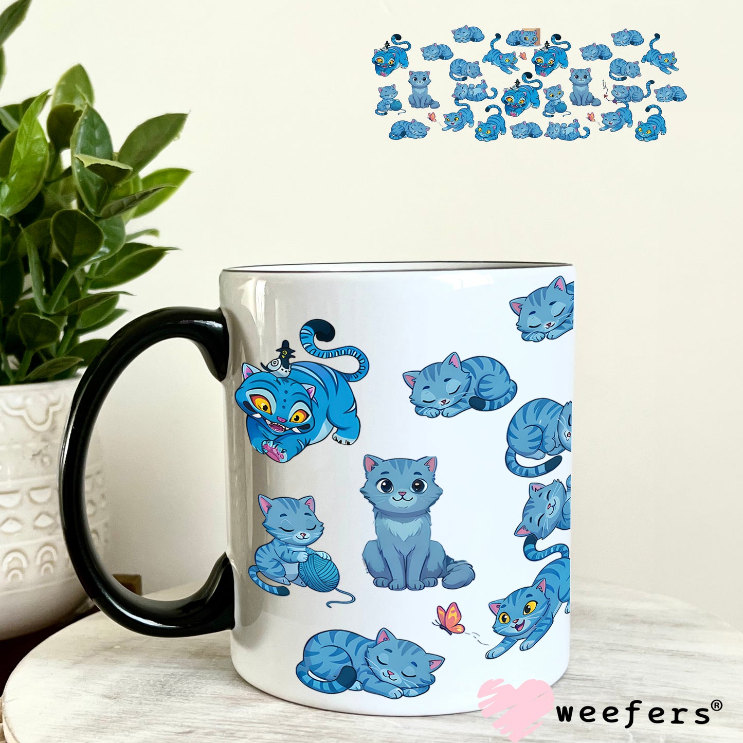 UV DTF Cup Wrap – Blue Cat 11oz Coffee Mug Weefers