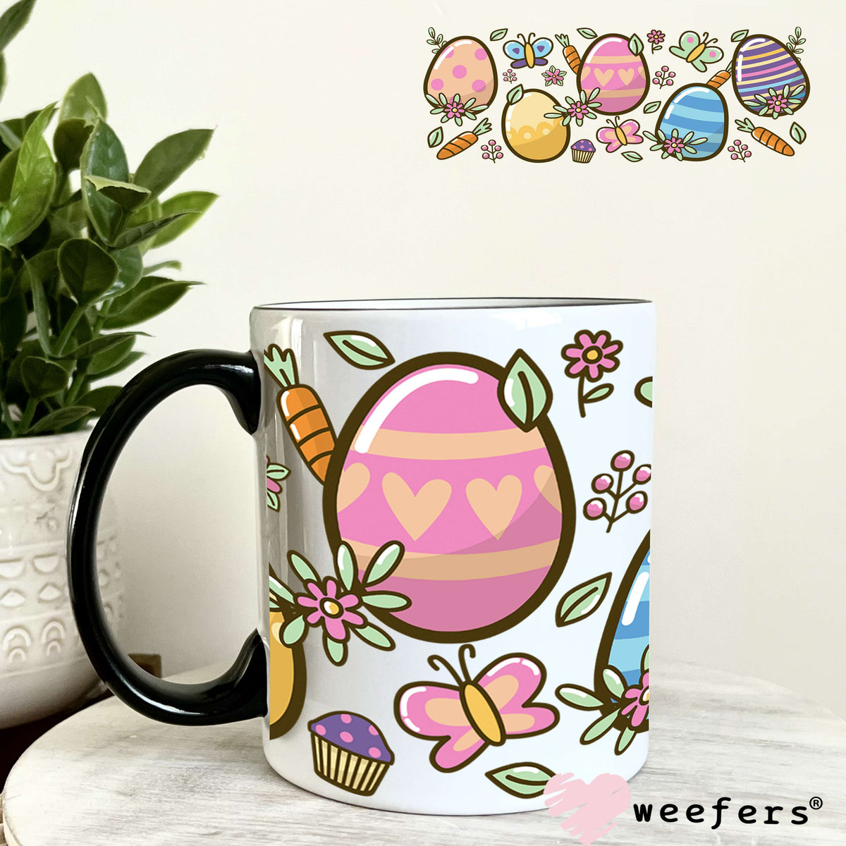 Easter Eggs and Butterflies Cow UV DTF Cup Wrap 11oz Coffee Mug Weefers