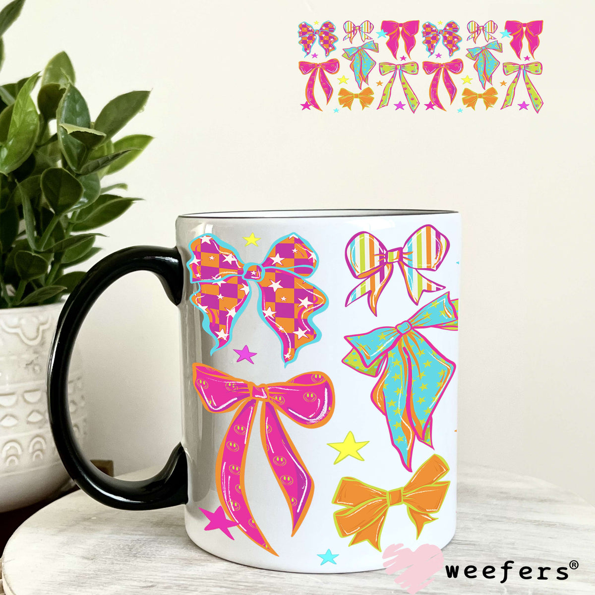 UV DTF Cup Wrap – Retro Bright Bows 11oz Coffee Mug Weefers