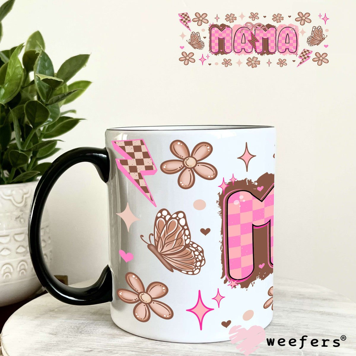 UV DTF Cup Wrap – Mama Brown and Pink 11oz Coffee Mug Weefers