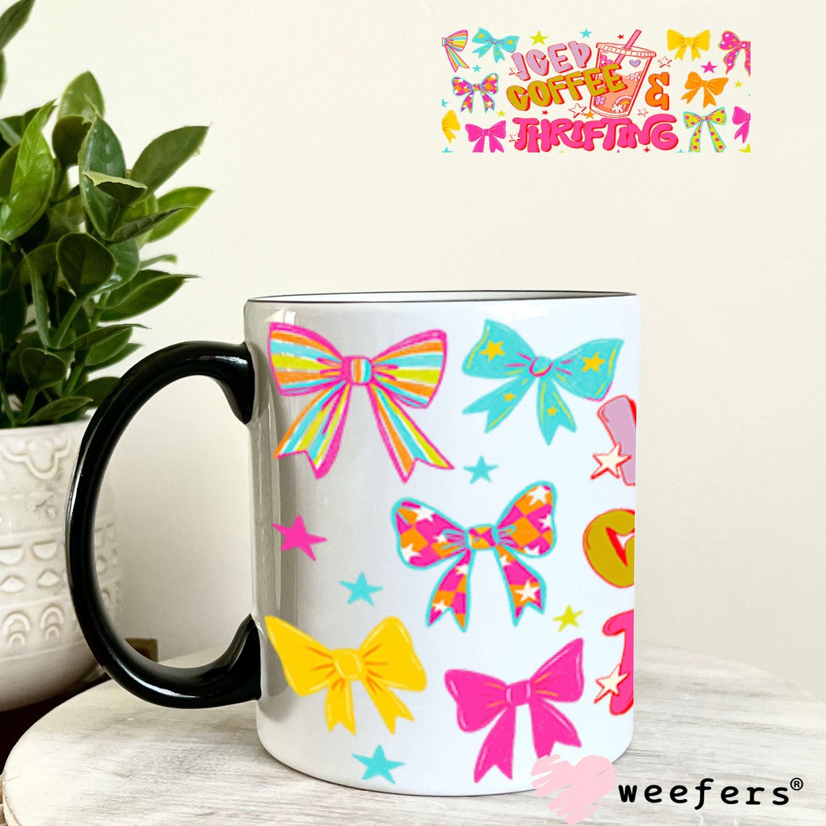 UV DTF Cup Wrap – Iced Coffee and Thrifting - Weefers Exclusive 11oz Coffee Mug Cup Wrap Weefers