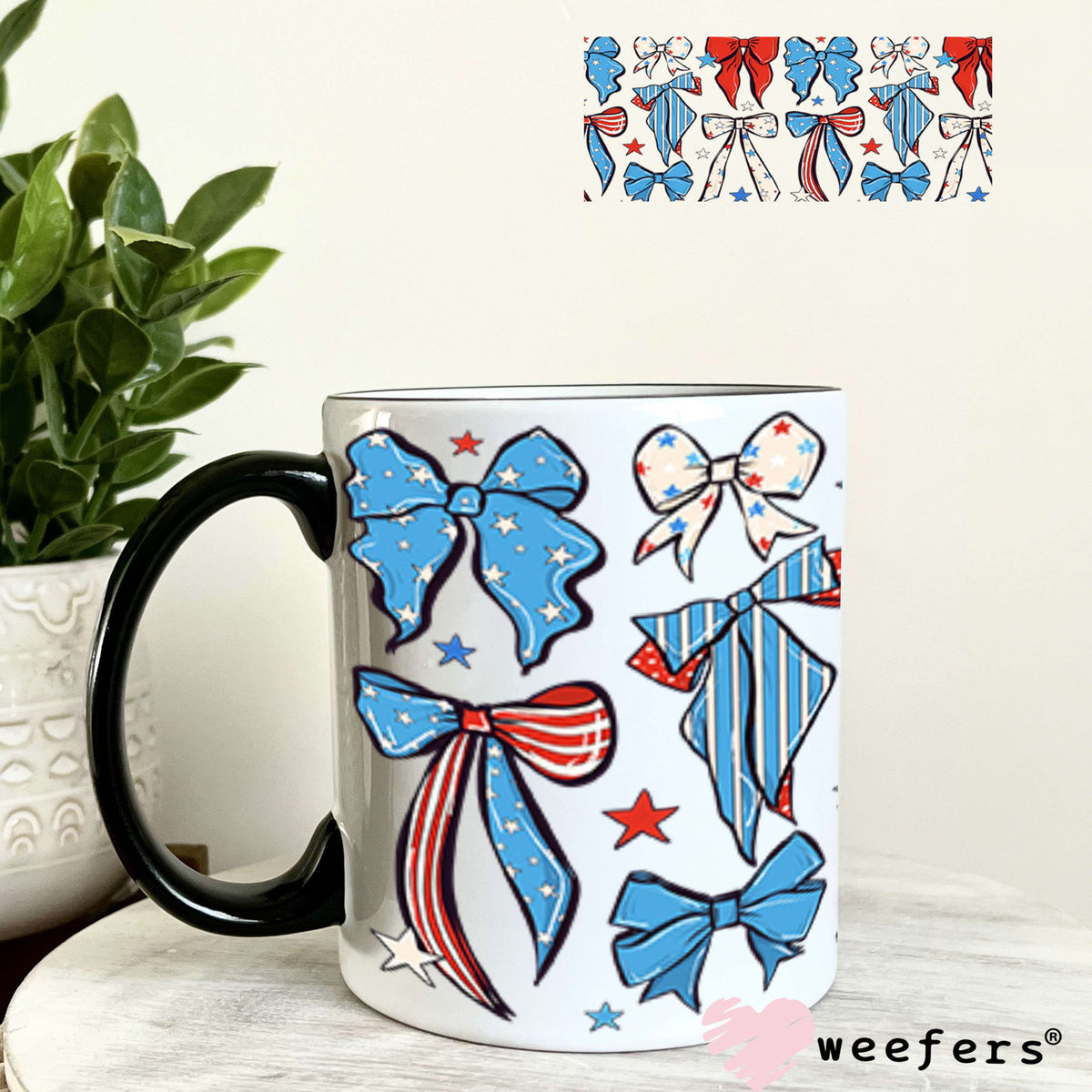 UV DTF Cup Wrap – Patriotic Bows 11oz Coffee Mug Weefers