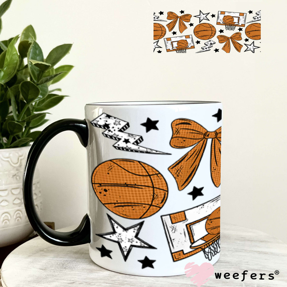 UV DTF Cup Wrap – Basketball and Bows 11oz Coffee Mug Weefers